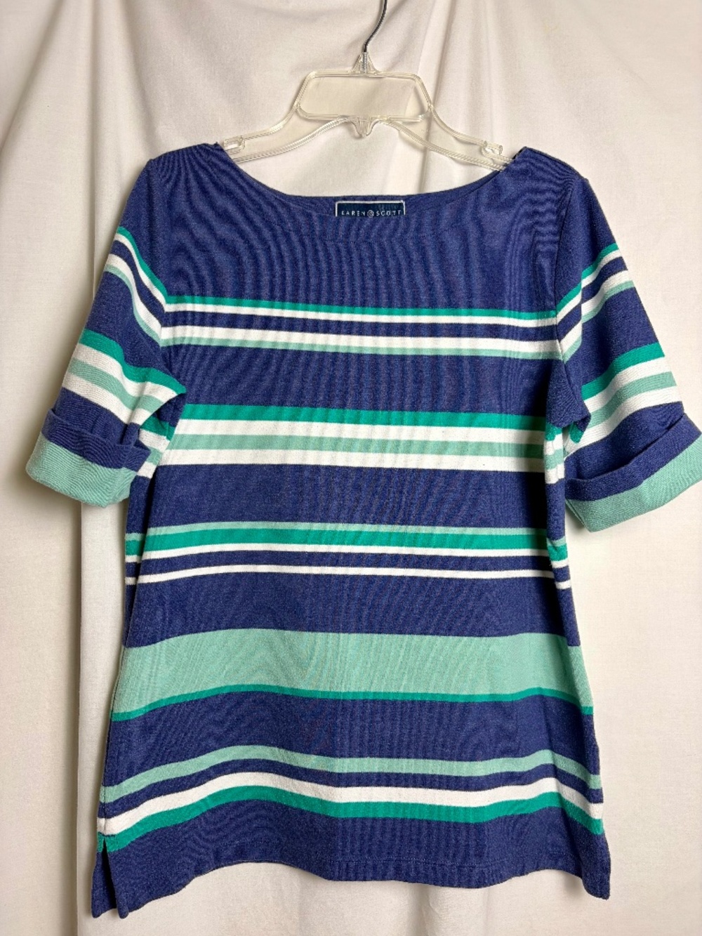 Karen Scott Striped Short Sleeve Shirt Size Medium